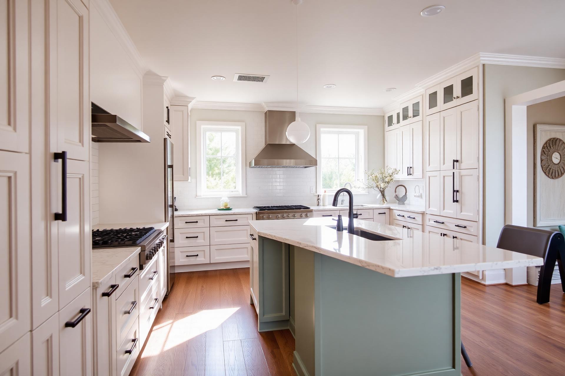 Professionally refaced white shaker kitchen cabinets